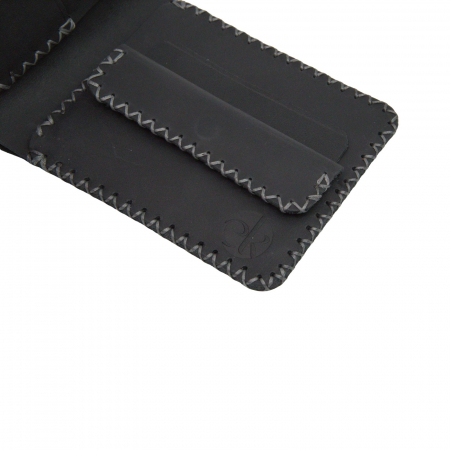 Portofel clasic barbati din piele naturala, Hector 2, negru mat cusut in X cu gri [6]