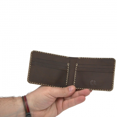 Portofel personalizabil clasic barbati din piele naturala, Hector, maro cusatura X crem [4]