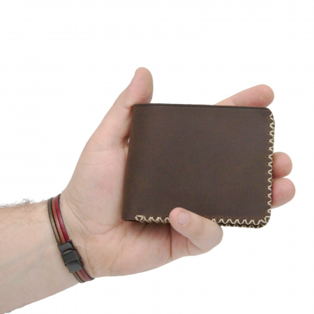 Portofel personalizabil clasic barbati din piele naturala, Hector, maro cusatura X crem [5]