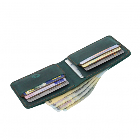 Portofel personalizabil clasic barbati din piele naturala, Hector Young, turcoaz cu detalii maro [2]