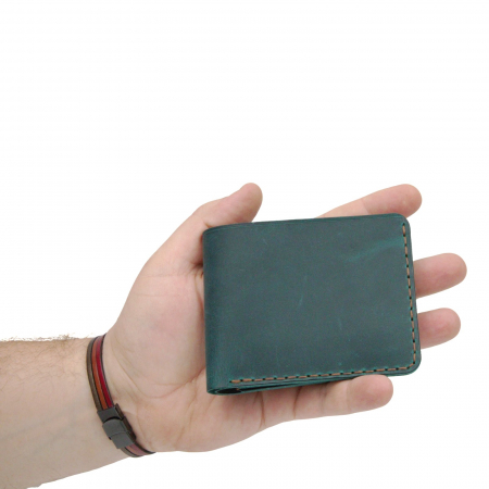 Portofel personalizabil clasic barbati din piele naturala, Hector Young, turcoaz cu detalii maro [4]