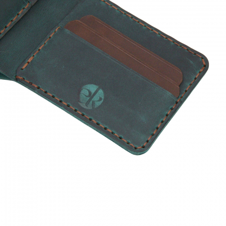 Portofel personalizabil clasic barbati din piele naturala, Hector Young, turcoaz cu detalii maro [5]