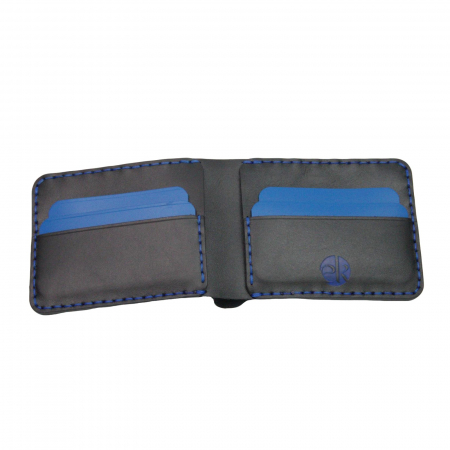 Portofel personalizabil clasic barbati din piele naturala, Hector Young, negru detalii albastre [7]
