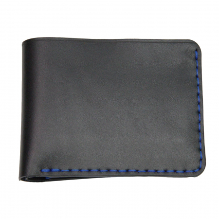 Portofel personalizabil clasic barbati din piele naturala, Hector Young, negru detalii albastre [3]