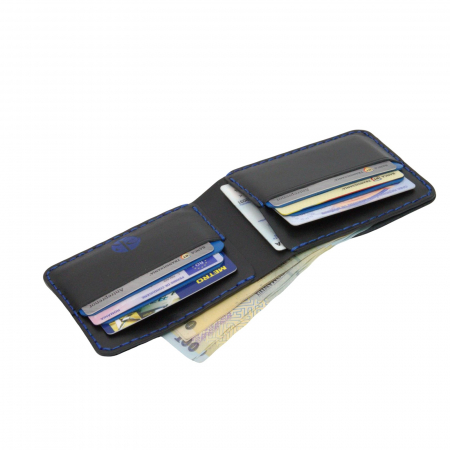 Portofel personalizabil clasic barbati din piele naturala, Hector Young, negru detalii albastre [2]