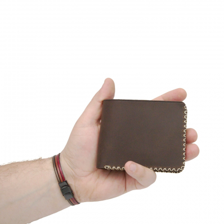 Portofel personalizabil clasic barbati din piele naturala, Hector 2, maro cusut in X cu crem [7]