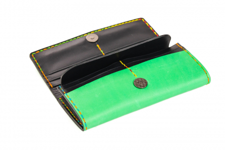 Portofel dama din piele naturala, personalizabil, Eva, verde deschis ( cusatura colorata) [3]