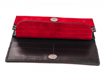 Portofel dama din piele intoarsa naturala, personalizabil, Eva, Grena (cusatura neagra)  [2]