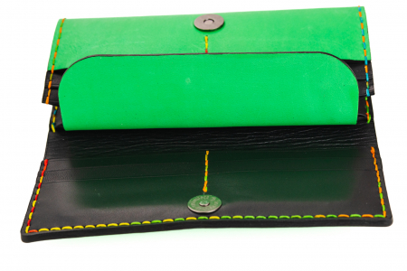 Portofel dama din piele naturala, personalizabil, Eva, verde deschis ( cusatura colorata) [2]