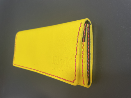 Portofel dama din piele naturala, lucrat si cusut manual, Eva, Handmade, Galben ( cusatura rosie ), Produs in Romania [5]