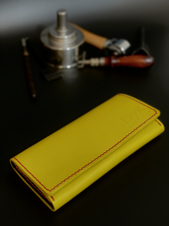 Portofel dama din piele naturala, personalizabil, Eva, galben (cusatura rosie) [1]