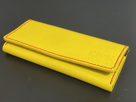 portofele barbati personalizabile - Portofel dama din piele naturala, personalizabil, Eva, galben (cusatura rosie)