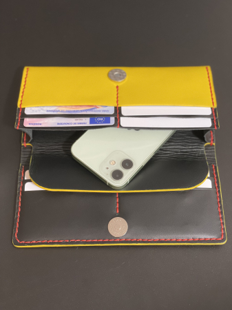 Portofel dama din piele naturala, personalizabil, Eva, galben (cusatura rosie) [4]