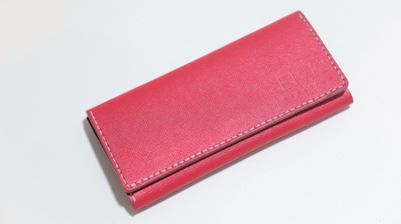 portofele barbati personalizabile - Portofel dama din piele naturala, personalizabil, Eva, roz saffiano (cusatura lila)