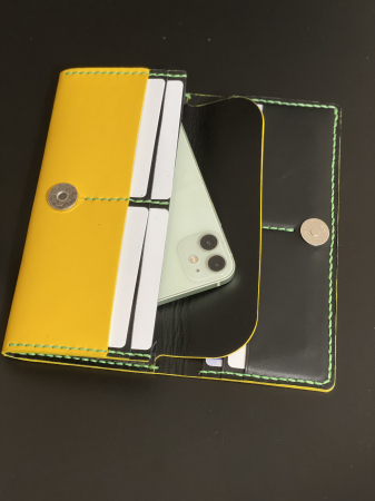 Portofel dama din piele naturala, personalizabil, Eva, galben (cusatura rosie) [5]