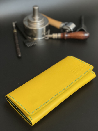 Portofel dama din piele naturala, personalizabil, Eva, galben (cusatura rosie) [6]