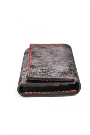 Portofel dama din piele naturala, lucrat si cusut manual, Eva, Handmade, Negru cu Argintiu, Produs in Romania [6]