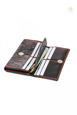 Portofel dama din piele naturala, personalizabil, Eva, megru cu argintiu (cusatura rosie) [4]