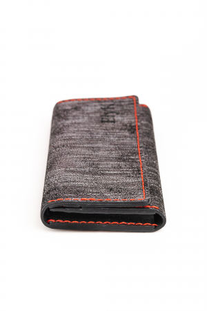 Portofel dama din piele naturala, personalizabil, Eva, megru cu argintiu (cusatura rosie) [2]