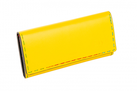 portofele barbati personalizabile - Portofel dama din piele naturala, personalizabil, Eva, galben (cusatura colorata)