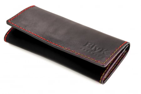 Portofel dama din piele naturala, personalizabil, Eva, negru (cusatura rosie) [1]