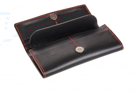 Portofel dama din piele naturala, personalizabil, Eva, negru (cusatura rosie) [3]