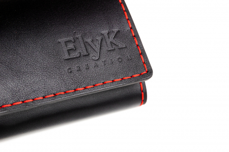 Portofel dama din piele naturala, personalizabil, Eva, negru (cusatura rosie) [4]