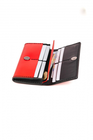 Portofel dama din piele naturala, personalizabil, Eva, rosu (cusatura neagra) [3]