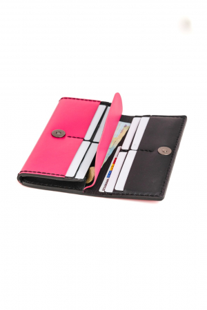 Portofel dama din piele naturala, personalizabil, Eva, roz intens (cusatura neagra) [4]