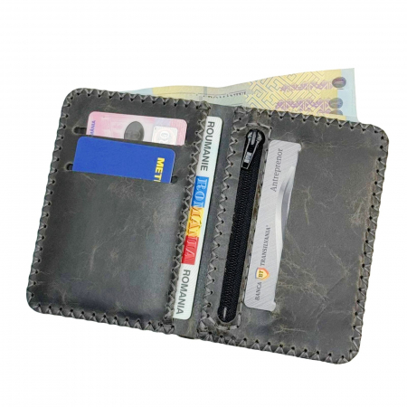 Construieste-ti singur produsul - Portofel, personalizabil, din piele naturala, compartiment marunt, Jack 2 M, Gri