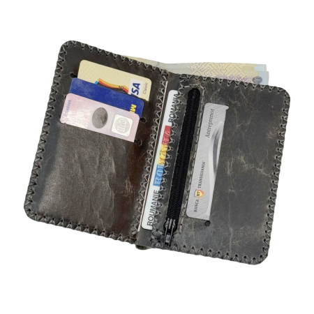 Portofel, din piele naturala, Jack 2 L, Gri antichizat [3]