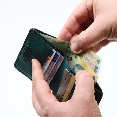 Portofel din piele naturala, Odin, negru cu turcoaz [3]