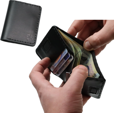 Noutati - Portofel din piele naturala, Odin, negru