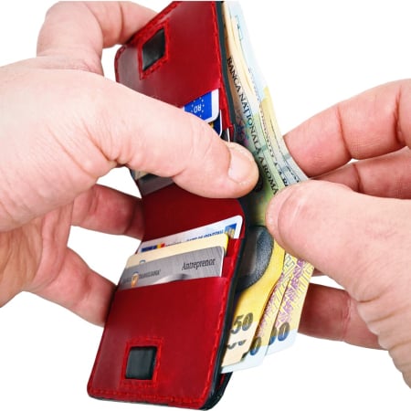 Portofel din piele naturala, personalizabil, Odin, negru cu rosu [2]