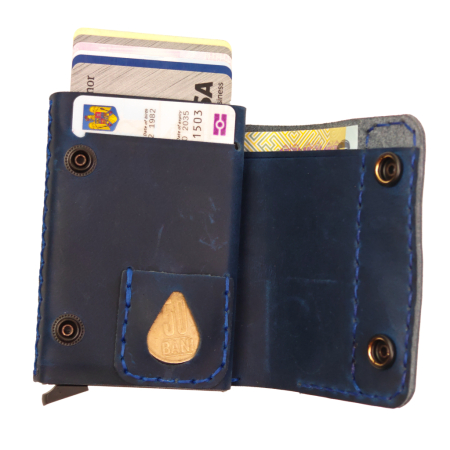 Toate produsele - Portofel din piele naturala, Zeno, albastru, protectie RFID