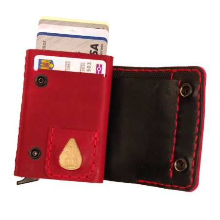 Noutati - Portofel din piele naturala, personalizabil, Zeno, rosu, protectie RFID
