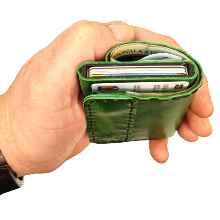 Portofel din piele naturala, personalizabil, Zeno, verde, protectie RFID [3]