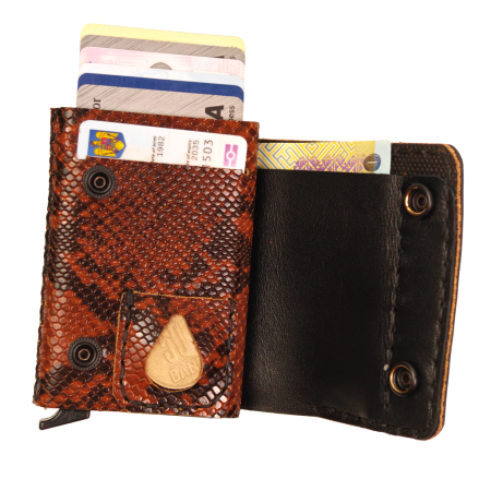 Noutati - Portofel din piele naturala, Zeno, personalizabil, maro snake, protectie RFID