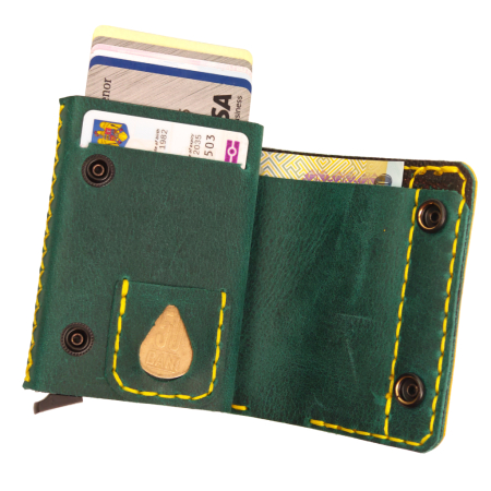 Toate produsele - Portofel din piele naturala, Zeno, turcoaz cu galben, protectie RFID