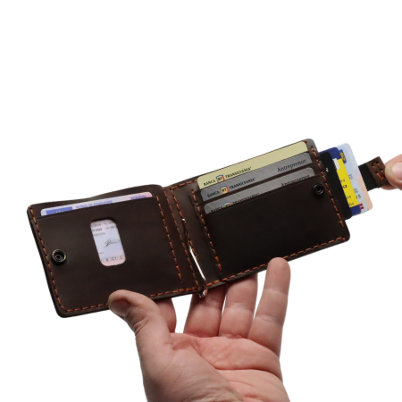 Portofel slim barbati din piele naturala, lucrat si cusut manual, Loki, handmade, Maro ( Crazy Horse ) [1]