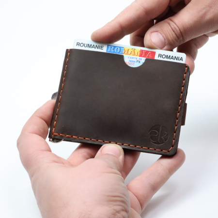 Portofel slim barbati din piele naturala, lucrat si cusut manual, Loki, handmade, Maro ( Crazy Horse ) [2]