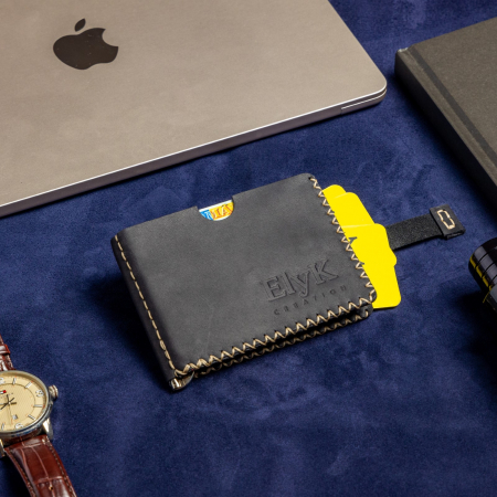 Portofel minimalist, personalizabil, din piele naturala, Loki, Negru Mat , cusut in X, lucrat si cusut manual, handmade [3]