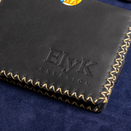 Portofel minimalist, personalizabil, din piele naturala, Loki, Negru Mat , cusut in X, lucrat si cusut manual, handmade [4]