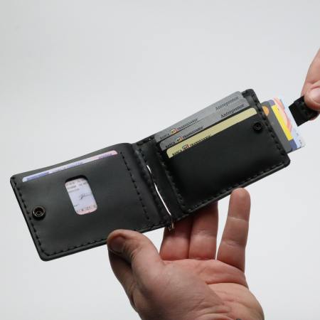 Portofel slim barbati din piele naturala, lucrat si cusut manual, Loki, handmade, Negru [1]