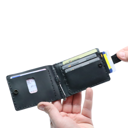 Portofel slim barbati din piele naturala, lucrat si cusut manual, Loki, handmade, Negru Mat [1]