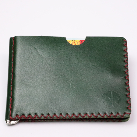 Portofel minimalist din piele naturala, Loki, Verde, cusut in X, lucrat si cusut manual, handmade [4]