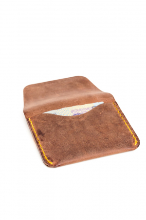 Portofel minimalist din piele naturala, lucrat si cusut manual, Hapi, Handmade, Maro Crazy Horse, Produs in Romania [5]