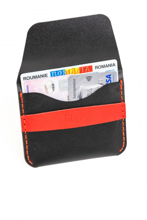 Portofel minimalist din piele naturala, lucrat si cusut manual, Hapi, Handmade, Negru, Produs in Romania [6]