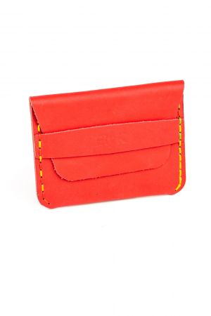 Portofel minimalist din piele naturala, lucrat si cusut manual, Hapi, Handmade, Rosu, Produs in Romania [3]