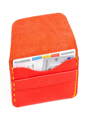 Portofel minimalist din piele naturala, lucrat si cusut manual, Hapi, Handmade, Rosu, Produs in Romania [2]